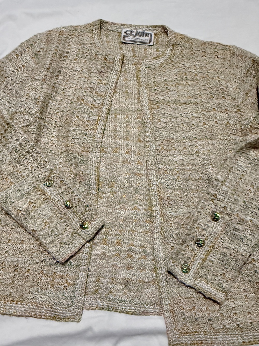 St. John Cream-Blend Knit Blazer with Button Detail w/ Matching skirt